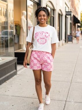 Gucci White Top with Pink Logo & Pink GG Pajama Set